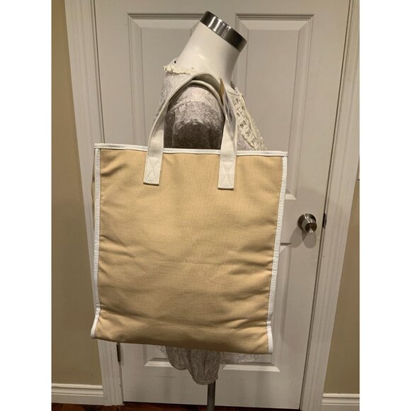 Michael Kors Tan White Canvas Mid Sized Tote Bag - Picture 4 of 7